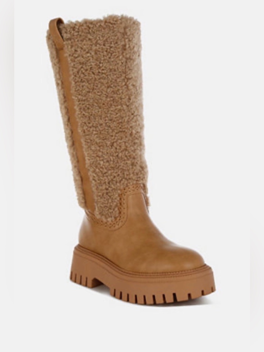 Tall Shearling-Trim Chunky Sole Boot - Tan